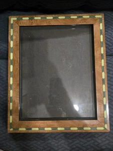 Burnes Of Boston Wood Inlay Green Brown GoldTone Photo Picture Frame - Bild 1 von 9