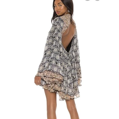 Free People Gabi Tunic Dress Mini Tiered Ruffle Boho Hippie Festival Sz M Retro - Image 1 of 4