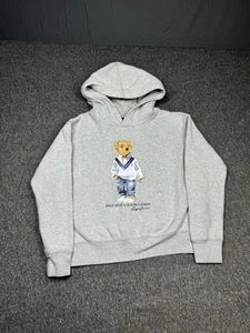 Polo Ralph Lauren Youth Hoodie Large Grey Polo Bear Sweater Designer - Picture 1 of 15