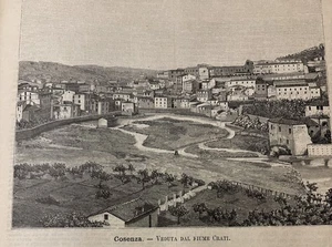 CALABRIA. COSENZA.Veduta Dal Fiume CRATI. Antica  Xilografia 1891 PREMOLI - Foto 1 di 5