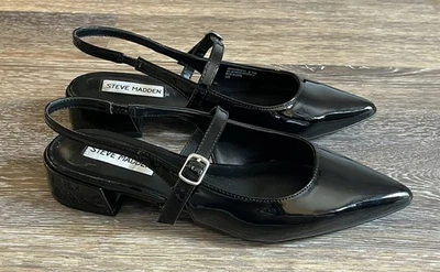 Steve Madden Mary Jane Slingback Black Patent Leather Pointed Toe Heel Size 6.5 - Image 1 of 4