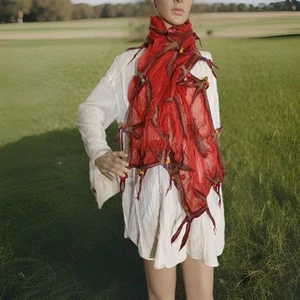 Pomegranate Moon Art-to-Wear Wool Silk Chiffon Boiled #Bohocore Scarf Wrap - Picture 1 of 13