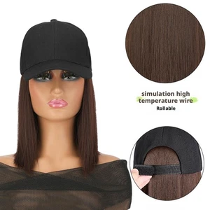 Women Long Straight Bob Wig Baseball Hat With Synthetic Hair B-aseball Cap Wig - Picture 1 of 24
