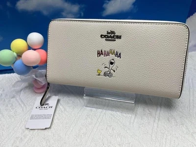 COACH x PEANUTS Snoopy Woodstock White Leather Zip Long Wallet 16122B US SELLER - Image 1 of 4