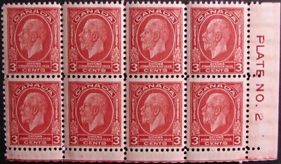 1932 CANADA #192-192i: MNH/MH 'KGV' - Pl. #2 Block of 8 - Broken 'E' in POSTAGE - Image 1 of 3