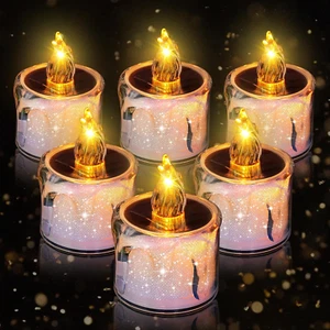 6Pcs Solar Tea Lights Outdoor,Flameless Flicker LED Solar Candles with Dusk to D - Picture 1 of 12