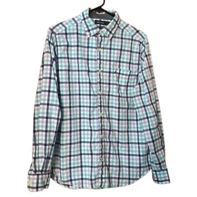 Nautica Classic Fit/Stretch Cotton Blend Blue Plaid Men’s Dress Shirt Size S - Image 1 of 4