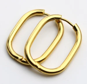 Women 925 Sterling Silver Gold Plated U-Shape Huggie Hoop Earrings 23mm E9 - Picture 1 of 13