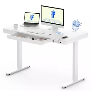 FlexiSpot Electric Stand Desk 120cm, USB, Drawer, White, Quick Install, Charger - Picture 1 of 7