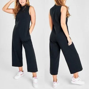 Nike Sportswear jumpsuit Sz MT Black womens Mock Neck Sleeveless wide leg Retro - Picture 1 of 21