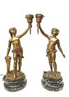 A Fine Pair French Gilt Bronze Marble Figural Lamps By Albert Marionnet B.1851