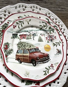 Better Homes & Gardens Heritage Salad Plate Woody Wagon Car & Tree Winter Forest - Picture 1 of 1