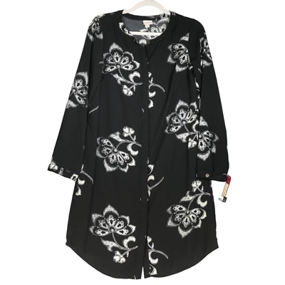 NEW Merona Shirt Dress Women Size S Black White Floral Lightweight Career Casual - Image 1 of 4