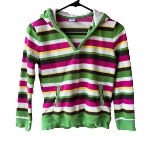 Gymboree Girls Green Stripe Fleece Pullover Hooded V-Neck - Picture 1 of 3