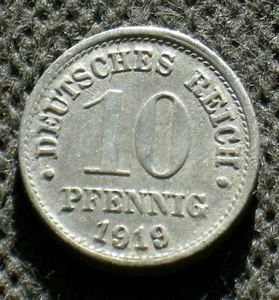 OLD COIN OF GERMANY 10 DEUTSCHES REICH PFENNIG 1919 GERMAN EMPIRE (SMALL SHIELD) - Picture 1 of 2