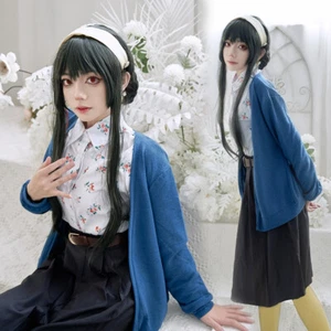 Anime Spy X Family Yor Forger Dress Suit Blue Coat Skirt Set Wig Cosplay Costume - Picture 1 of 28