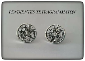 PENDIENTES TETRAGRAMMATON PLATA,TETRAGRAMMATON SILVER EARRINGS,PENTAGRAMA - Foto 1 di 5