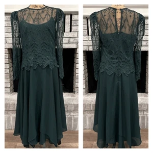 NWT Cachet Forest Green Lace Overlay Midi Dress Size 14 Wedding Holiday Formal - Picture 1 of 16