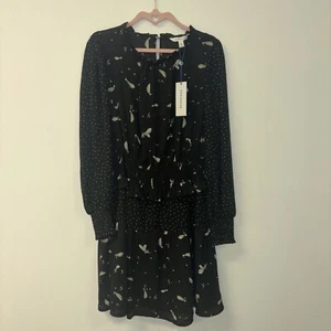 Popsugar Women’s Babydoll Dress Sz Med Ruffle Christmas Holiday Stars Polk Dots - Picture 1 of 6