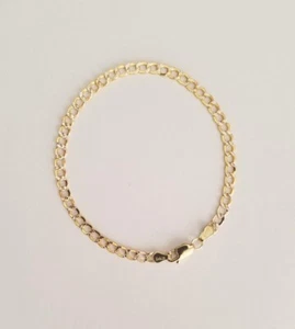 14k Real 2 Tone Cuban With Pave Link Chain Bracelet - Picture 1 of 6