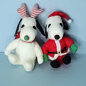 MetLife Peanuts Snoopy Charlie Brown Dog Plush Lot Of 2 Nylon Xmas Santa - Picture 1 of 7