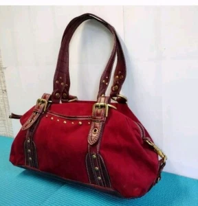 Mercer & Madison Vintage Red Wine Suede / Leather Tote Shoulder Bag Studded - Picture 1 of 14