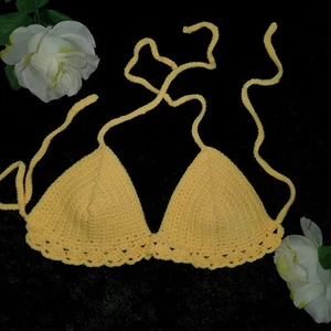 NEW Crochet Bikini Top Yellow Color S/M - Picture 1 of 2