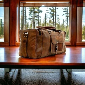 Bolso de Viaje Duffel Weekender Overnight Marrón Vintage Genuino Nuevo Cuero - Imagen 1 de 7