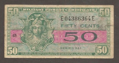USA Military Payment Certificate 50 Cents 1954 (series 521); VG; P-M31 BNB-B1031 - Image 1 of 2