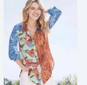 Soft Surroundings Hermosa Button Up Tunic Med Floral Flowy Relaxed Boho Coastal - Picture 1 of 7