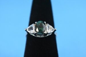 Sterling Silver Emerald and CZ 3-Stone Ring by AVON - Size 8 - NEW - NO Box