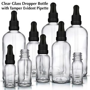 CLEAR Glass Dropper Bottle Tamper Evident Pipette Eye Dropper Wholesale Any Size