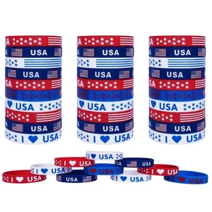 American Flag Silicone Bracelet 40Pcs, Patriotic Party Fourth 4th of July Par... - Picture 1 of 3