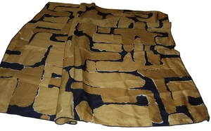#8)Vintage/1960's MOD Neck Scarf White, Gold & Black Screen-print Silk Habotai - Picture 1 of 4