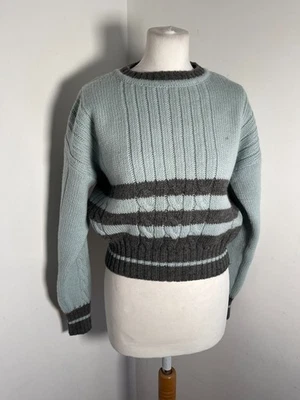 Connections wool knit jumper UK 8 10 90s Y2k chunky cable short boxy blue grey - Image 1 of 4