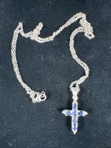 ✨Chuck Clemency STS Sterling dunkler Saphir 1 1/8" Kreuz Anhänger 20" Kette✨ - Bild 1 von 7