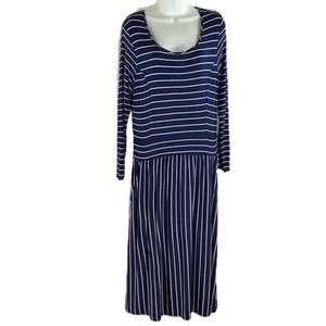 Woolovers Navy Striped Round Neck Long Sleeve Dress M - Picture 1 of 4
