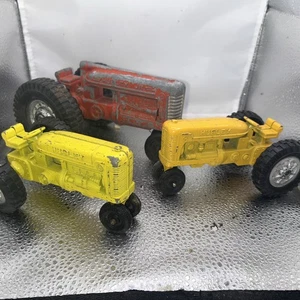 VTG Hubley Jr Kiddie Toy Red Farm Tractor 1960's & 2 Hubley Yellow Tractors - Picture 1 of 12