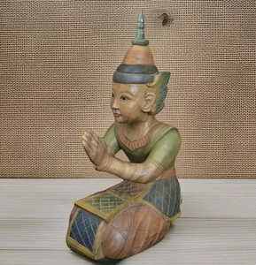 Rare VTG Hand-Carved Lersi Statue in Thai Buddhist Style Heavy Teak Wood 18"H - Picture 1 of 24