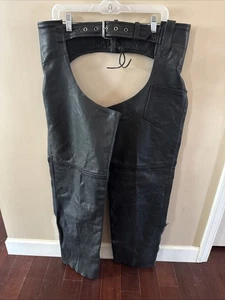 Men's Genuine  leather  Motorcycle Riding Adjust Chaps Size Large 43” Outer Seam - Bild 1 von 9