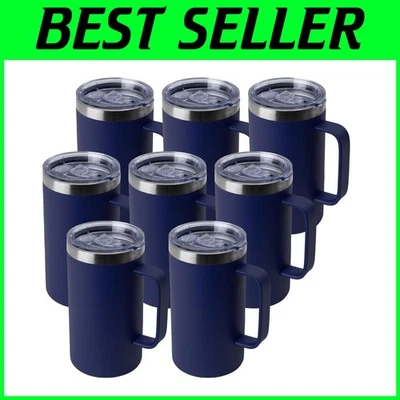 Versatile 24oz Reusable Insulated Mugs with Wide Handle & Slide Lid - 8 Pack - Изображение 1 из 4