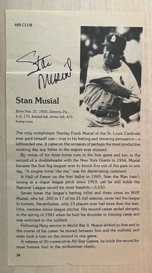 Stan Musial Autographed Cut Photo - Image 1 of 1