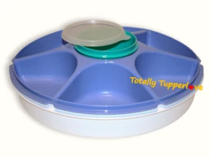 Centro de Serción Grande Tupperware 13,75" con Taza de Buceo Azul Azulado Blanco Vintage Usado en Excelente Condición - Imagen 1 de 3
