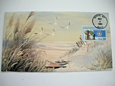 Ham First Day cover full cover oils Saipan 1993 Beach scene with boat - Image 1 of 2