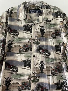 Newport Blue Men's Size Large Motorcycle Road Trip Hawaiian Shirt Themed Shirt - Picture 1 of 9