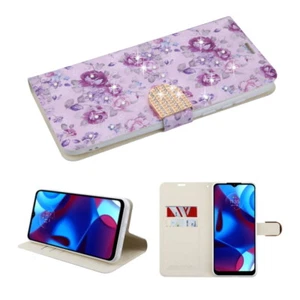 For Moto G Pure, G Power Purple Leather Wallet Case Cover Flip Stand Diamond - Picture 1 of 5