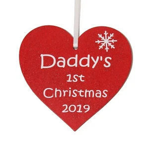 Daddy's 1st Christmas 2024 Corazón de Madera Rojo - Decoración Árbol de Navidad - Imagen 1 de 1