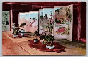 1910 San Francisco CA Interior Japanese Tea House Bonsai Folding Screen Postcard - Picture 1 of 3