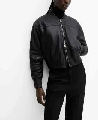 NUEVA MANGA Chaqueta Bomber de Cuero para Mujer NEGRA TALLA XS / 100% AUTÉNTICA Foto 1 de 4