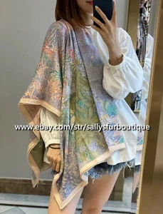 Sallys 70% Cashmere & 30% Silk Wrap Scarf Garden Print Double Face Shawl 53" - Picture 1 of 44